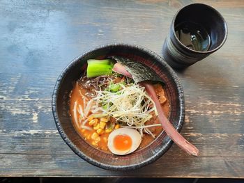 High angle view of food in bowl on table