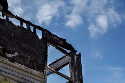 Low angle view of old abandoned building against sky