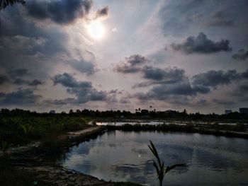 Scenic view of lake against sky during sunset