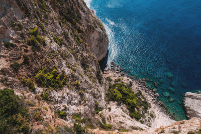 High angle view of rock formation at sea shore