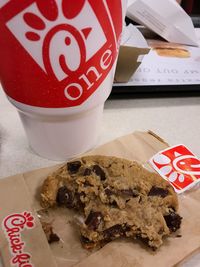 High angle view of cookies on table