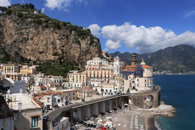 High angle view of atrani town on the amalfi coast