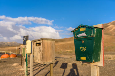 Close-up of mailbox against sky