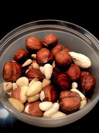 High angle view of fruits in bowl on table