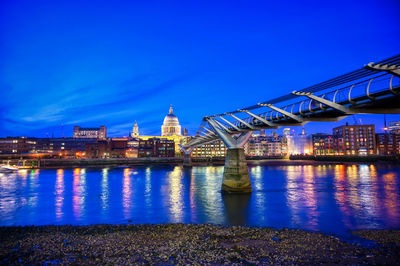 Bridge over river with buildings in background