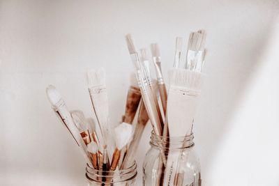 High angle view of drinking glass on table