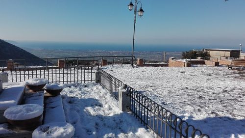 Scenic view of sea against sky during winter