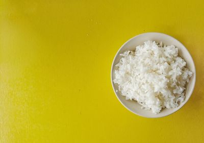 Close-up of ice cream in bowl against yellow background