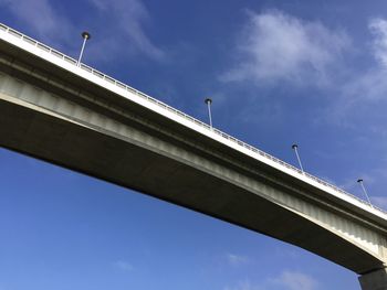 Low angle view of bridge against cloudy sky