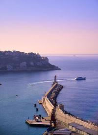 High angle view of sea against clear sky