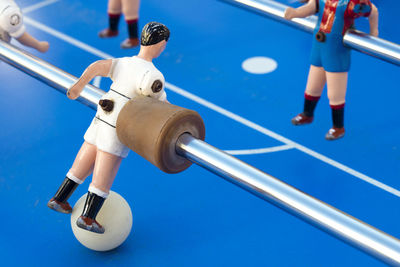 Low angle view of playing soccer ball