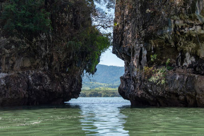 Scenic view of rock formation in sea