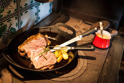 High angle view of food on table