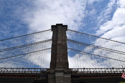 Low angle view of bridge against cloudy sky