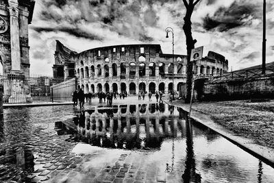 Reflection of building in water