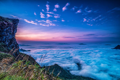 Scenic view of sea against sky during sunset