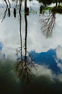 Scenic view of lake against cloudy sky