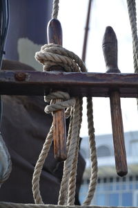 Close-up of rope on wooden equipment
