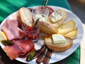 Close-up of breakfast served on table