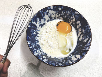 High angle view of ice cream in bowl