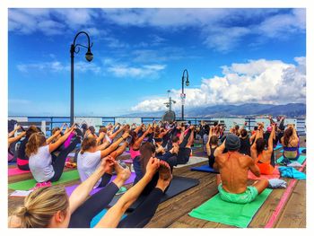 High angle view of people on beach
