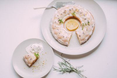 High angle view of food in plate on table