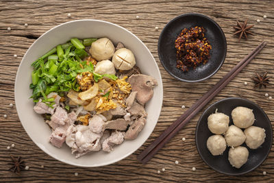 High angle view of vegetables in bowl on table