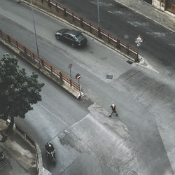 High angle view of vehicles on road