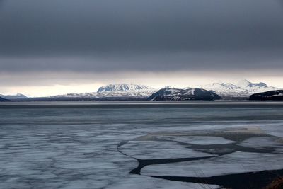 Scenic view of frozen lake against sky