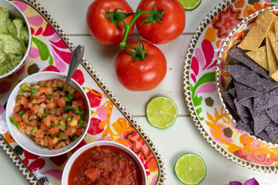 High angle view of fruits in bowl on table