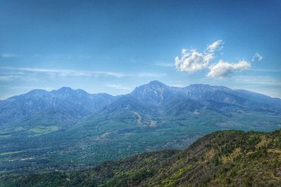 Scenic view of mountains against cloudy sky