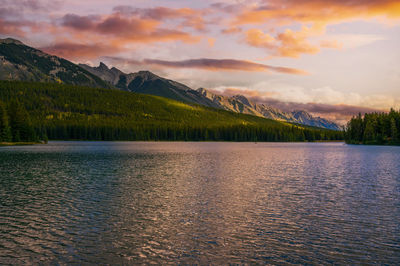 Scenic view of lake against sky during sunset