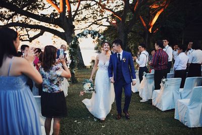 Group of people enjoying in traditional clothing