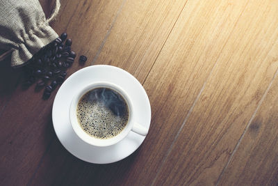 High angle view of coffee on table