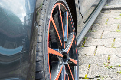 Close-up of a bicycle on street