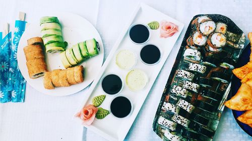 Directly above shot of sushi on table