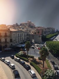 High angle view of parking lot