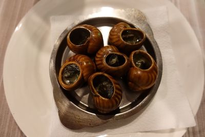 High angle view of food in plate on table