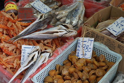 Heap of fish for sale at market stall