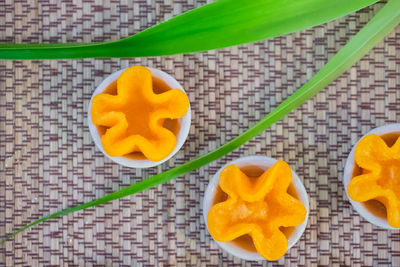 High angle view of orange on table