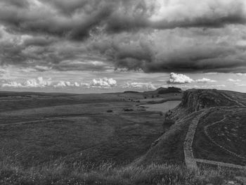 Scenic view of landscape against cloudy sky