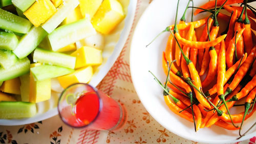 High angle view of food on table