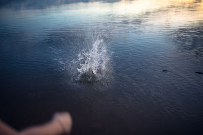 High angle view of water splashing in lake