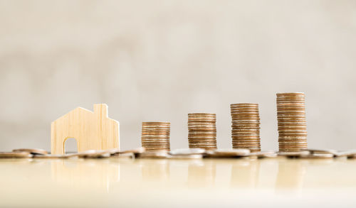 Close-up of coins on table