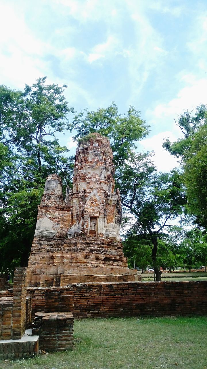 tree, sky, old ruin, built structure, history, ancient, architecture, old, the past, tranquility, cloud - sky, nature, ruined, low angle view, growth, building exterior, day, stone material, travel destinations, tranquil scene