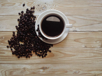 High angle view of coffee beans on table