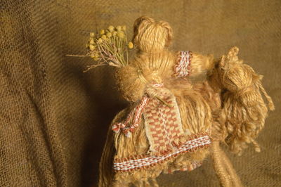 Close-up of stuffed toy against gray background