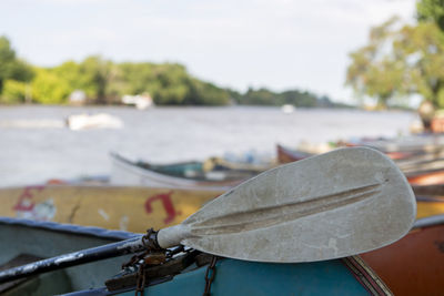 Cropped image of boat in lake