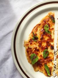 Directly above shot of pizza on plate