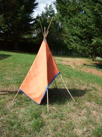 Umbrella hanging on field